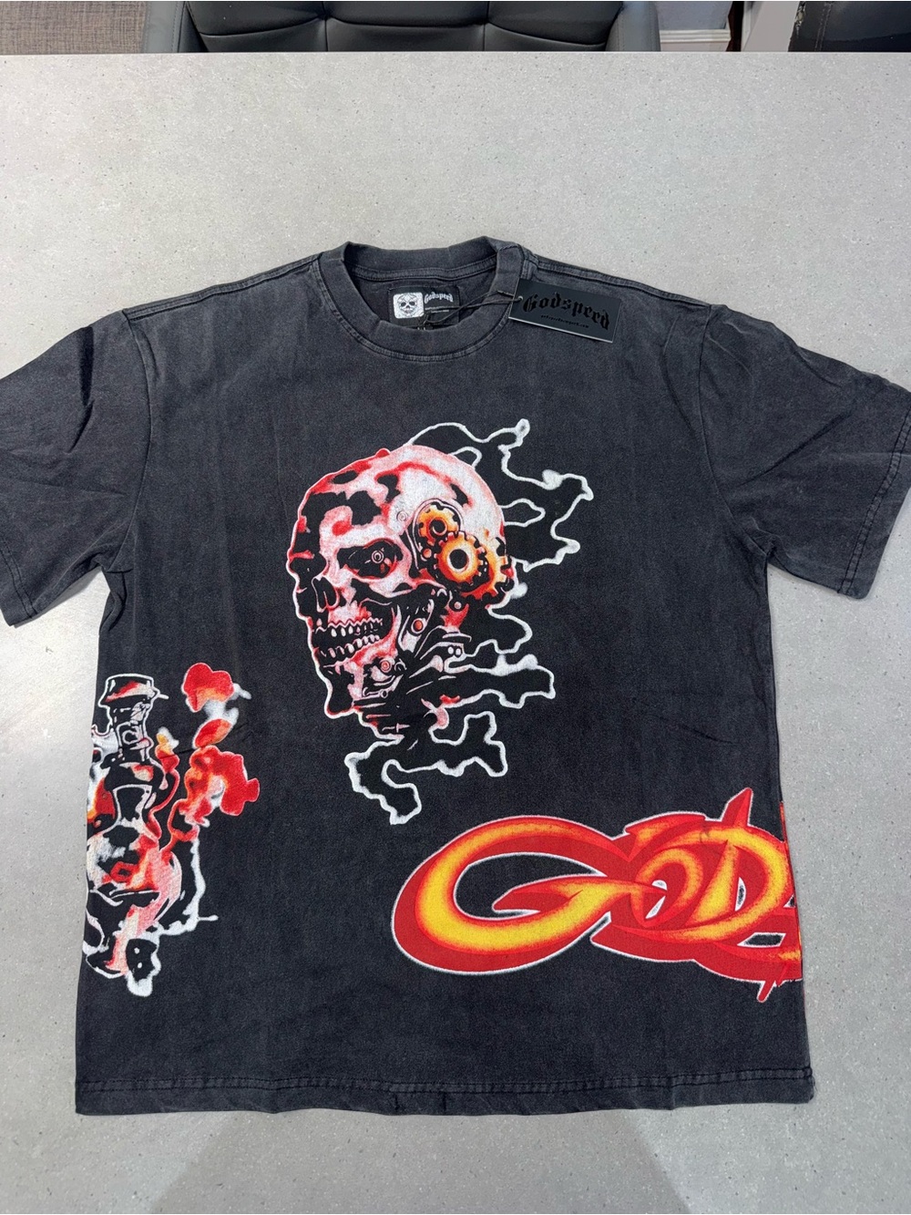 GODSPEED Skull Crewneck Tee with Red Accent - Men's Short Sleeve